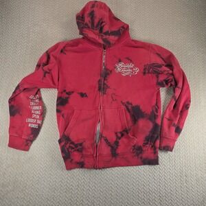 Beautiful Disaster Red Black Tie Dye Zip Up Hoodie Grunge Y2K Graphic Large